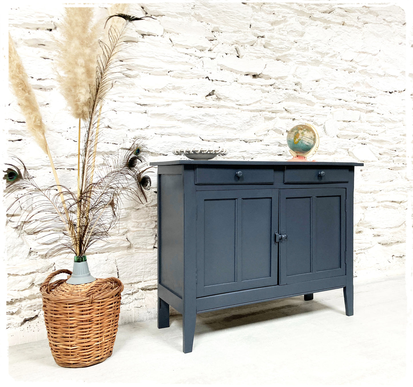 Grand Buffet Parisien Bas Vintage Gris Foncé