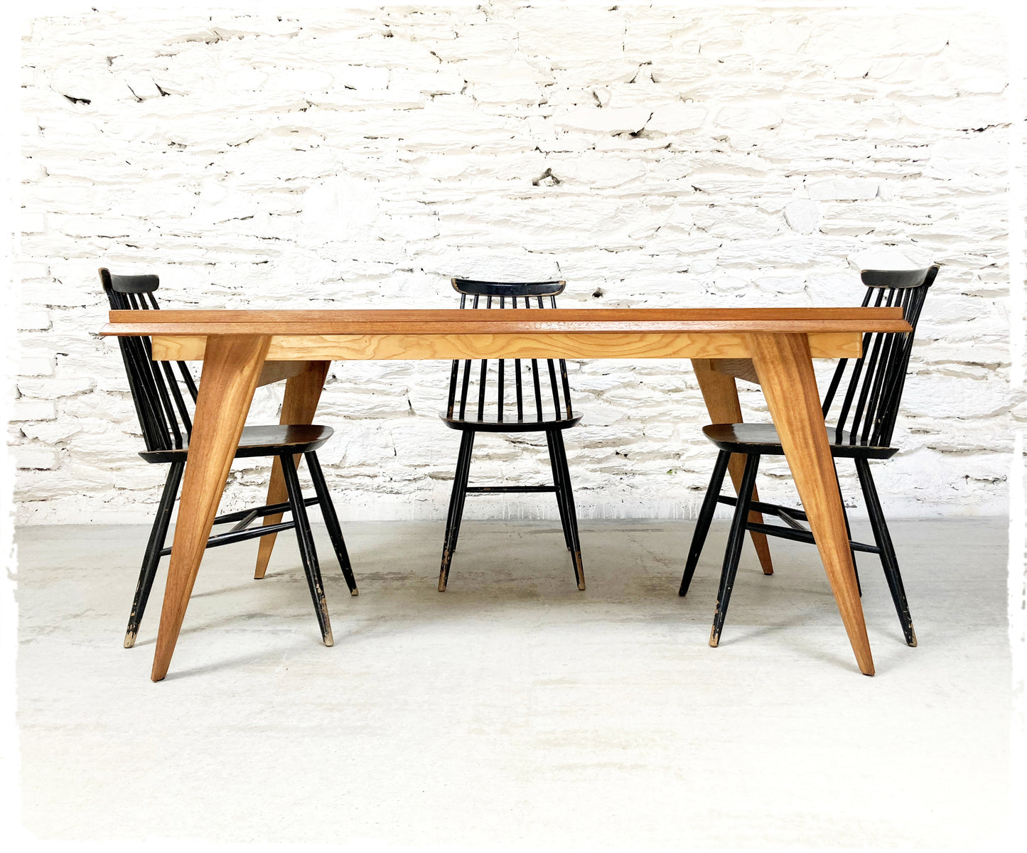 Grande Table à Manger Vintage Pieds Compas Extensible