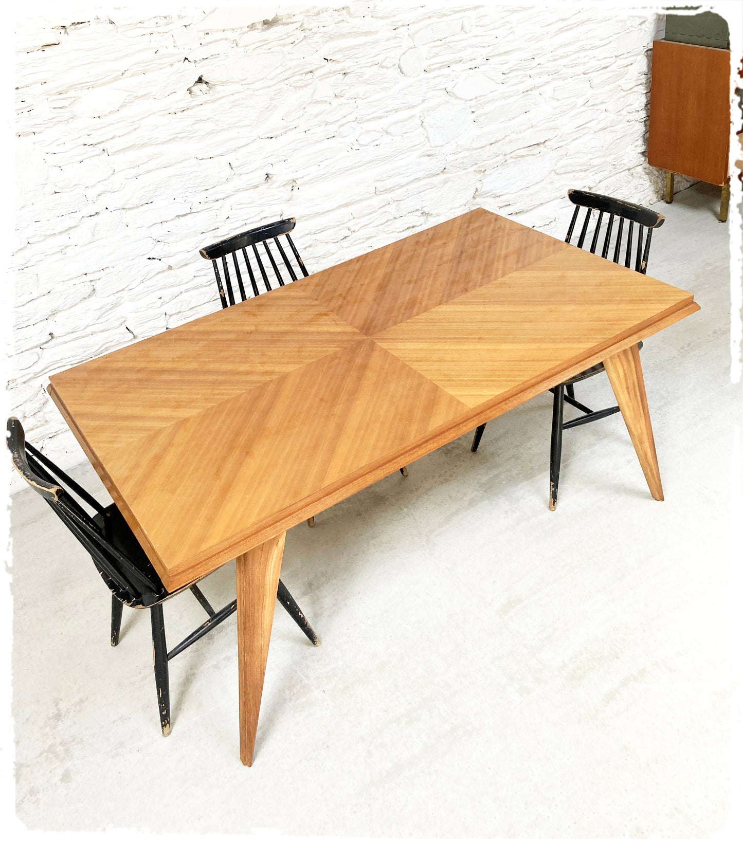 Grande Table à Manger Vintage Pieds Compas Extensible