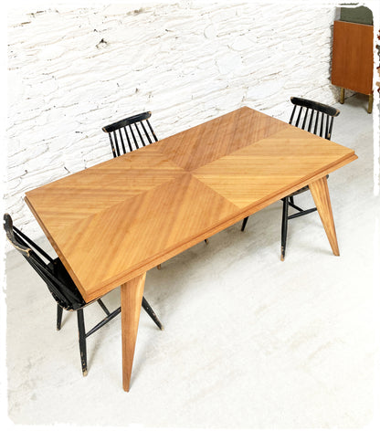 Grande Table à Manger Vintage Pieds Compas Extensible