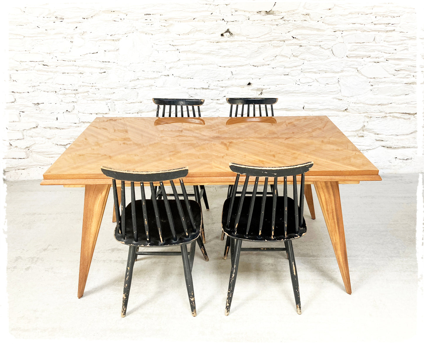 Grande Table à Manger Vintage Pieds Compas Extensible
