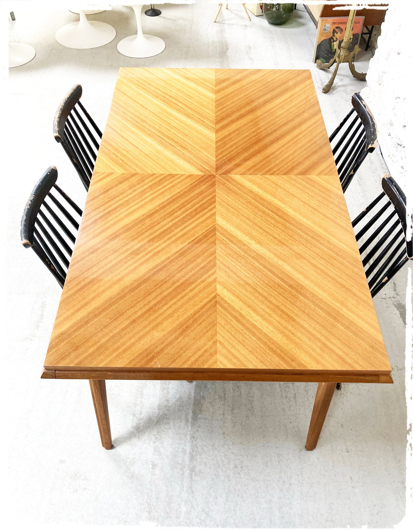 Grande Table à Manger Vintage Pieds Compas Extensible