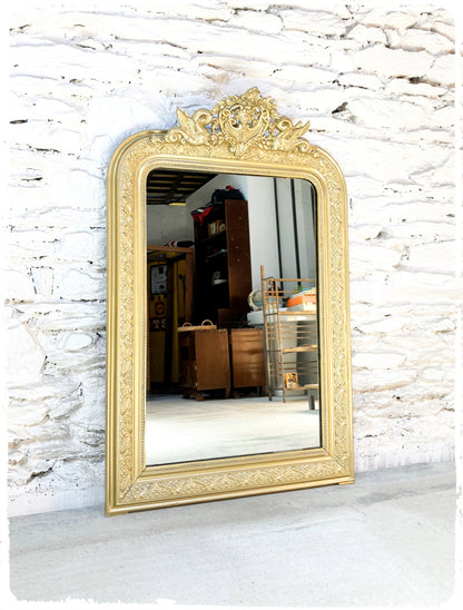 Grand Miroir Ancien Louis Philippe Perlé Doré à Fronton