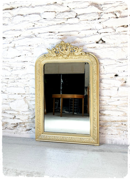 Grand Miroir Ancien Louis Philippe Perlé Doré à Fronton