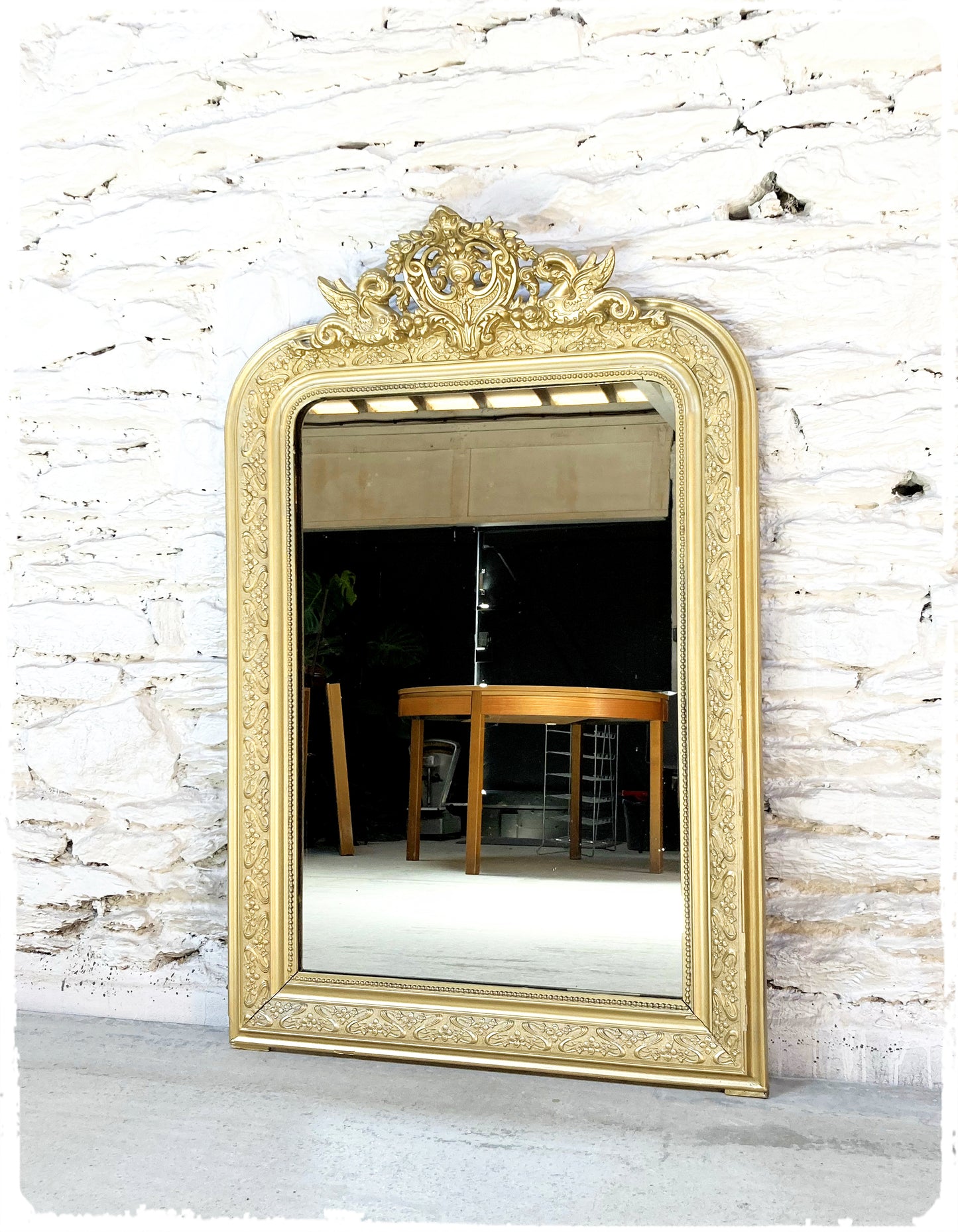 Grand Miroir Ancien Louis Philippe Perlé Doré à Fronton