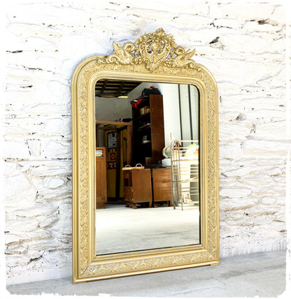 Grand Miroir Ancien Louis Philippe Perlé Doré à Fronton
