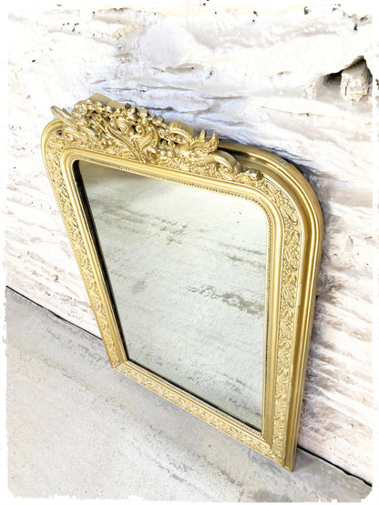 Grand Miroir Ancien Louis Philippe Perlé Doré à Fronton