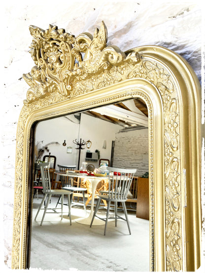 Grand Miroir Ancien Louis Philippe Perlé Doré à Fronton