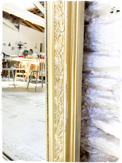Grand Miroir Ancien Louis Philippe Perlé Doré à Fronton