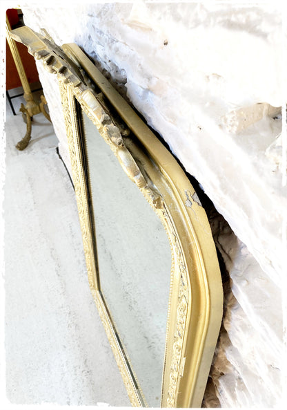 Grand Miroir Ancien Louis Philippe Perlé Doré à Fronton