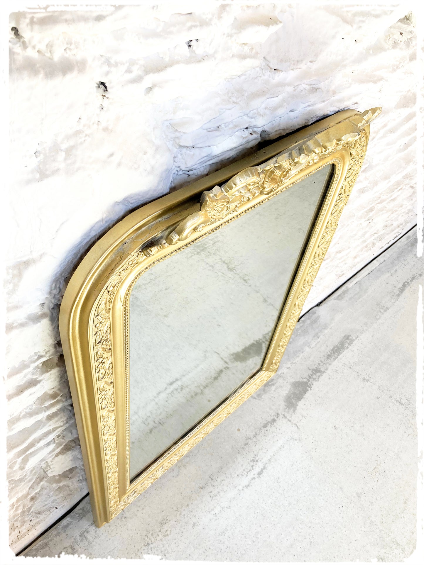 Grand Miroir Ancien Louis Philippe Perlé Doré à Fronton