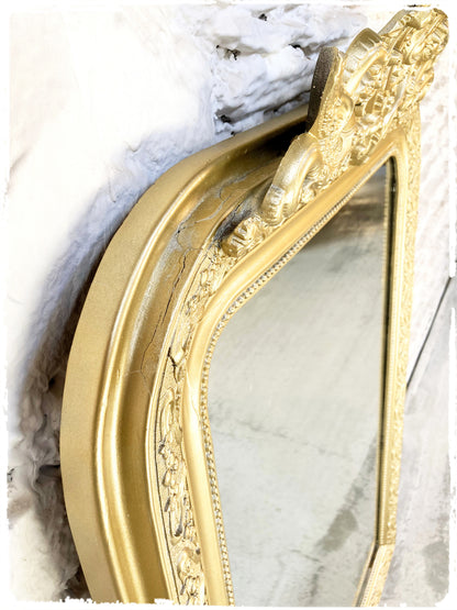 Grand Miroir Ancien Louis Philippe Perlé Doré à Fronton