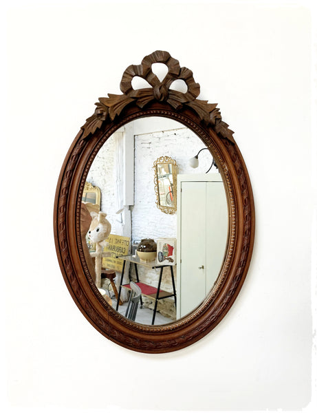 Miroir Ancien Vintage en Bois Décor Nœud et Ruban