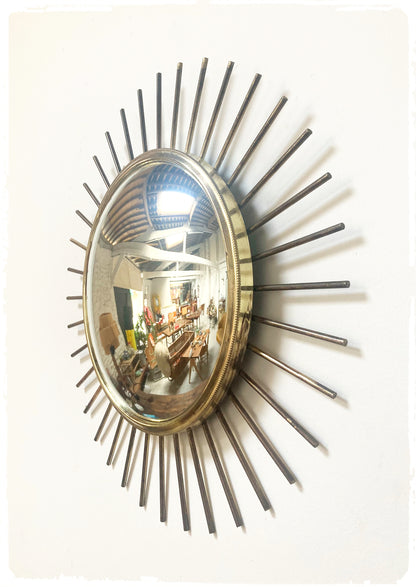 Miroir Soleil Sunburst Vintage Oeil de Sorciere Métal Doré