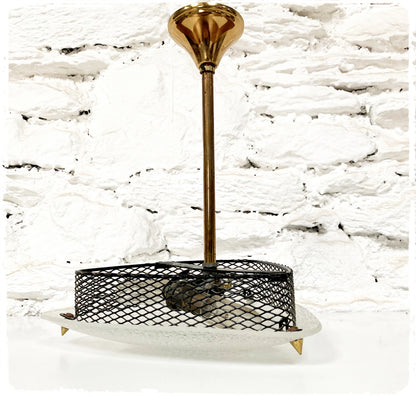 Suspension Lustre Vintage Laiton, Métal Ajouré et Perspex Granité