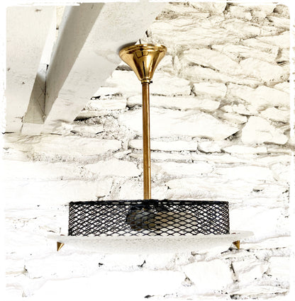 Suspension Lustre Vintage Laiton, Métal Ajouré et Perspex Granité