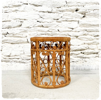 Tabouret Porte Plantes Vintage Peacock en Rotin