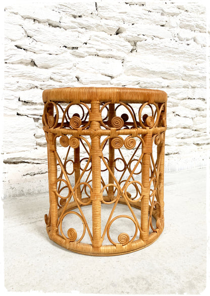 Tabouret Porte Plantes Vintage Peacock en Rotin