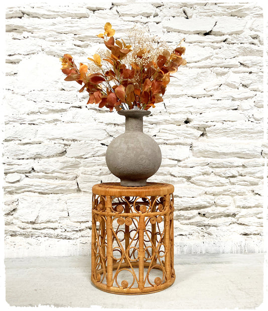Tabouret Porte Plantes Vintage Peacock en Rotin